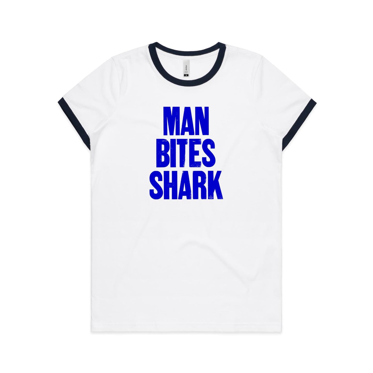 Man Bites Shark Ringer T Shirts for Women
