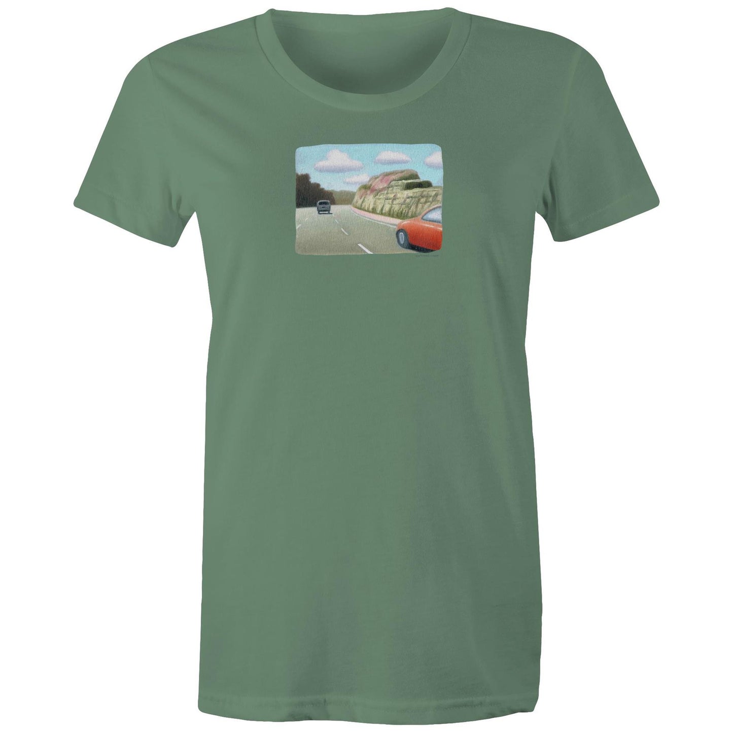 Red Sedan on the M1 T Shirts for Women