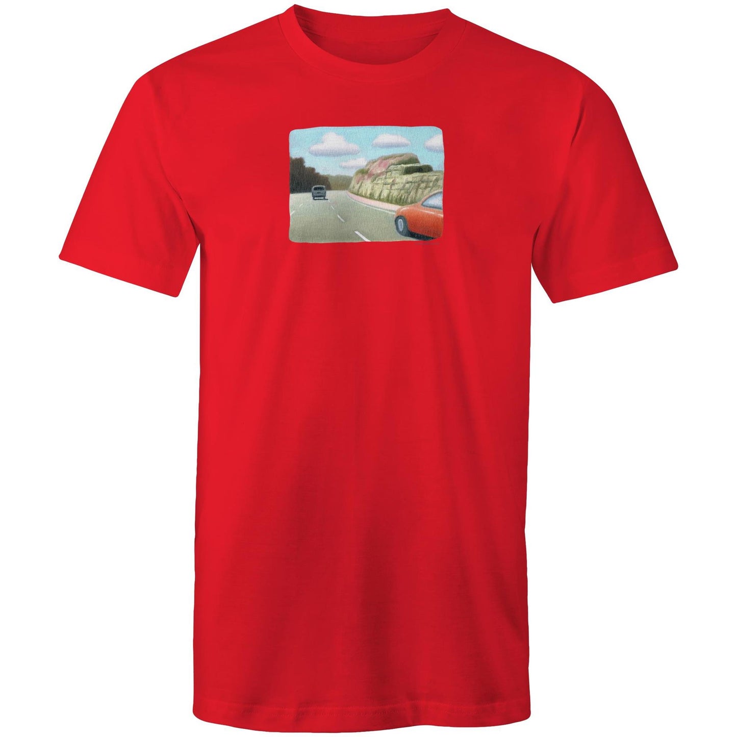 Red Sedan on the M1 T Shirts for Men (Unisex)