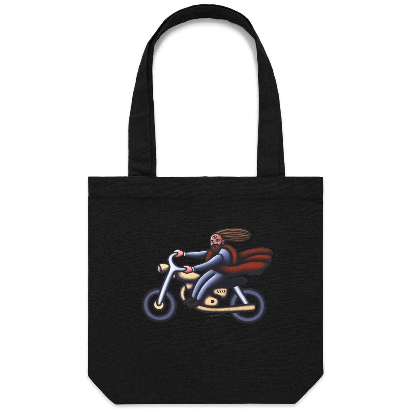 Australian Jesus on the Golden Motorbike Canvas Totes