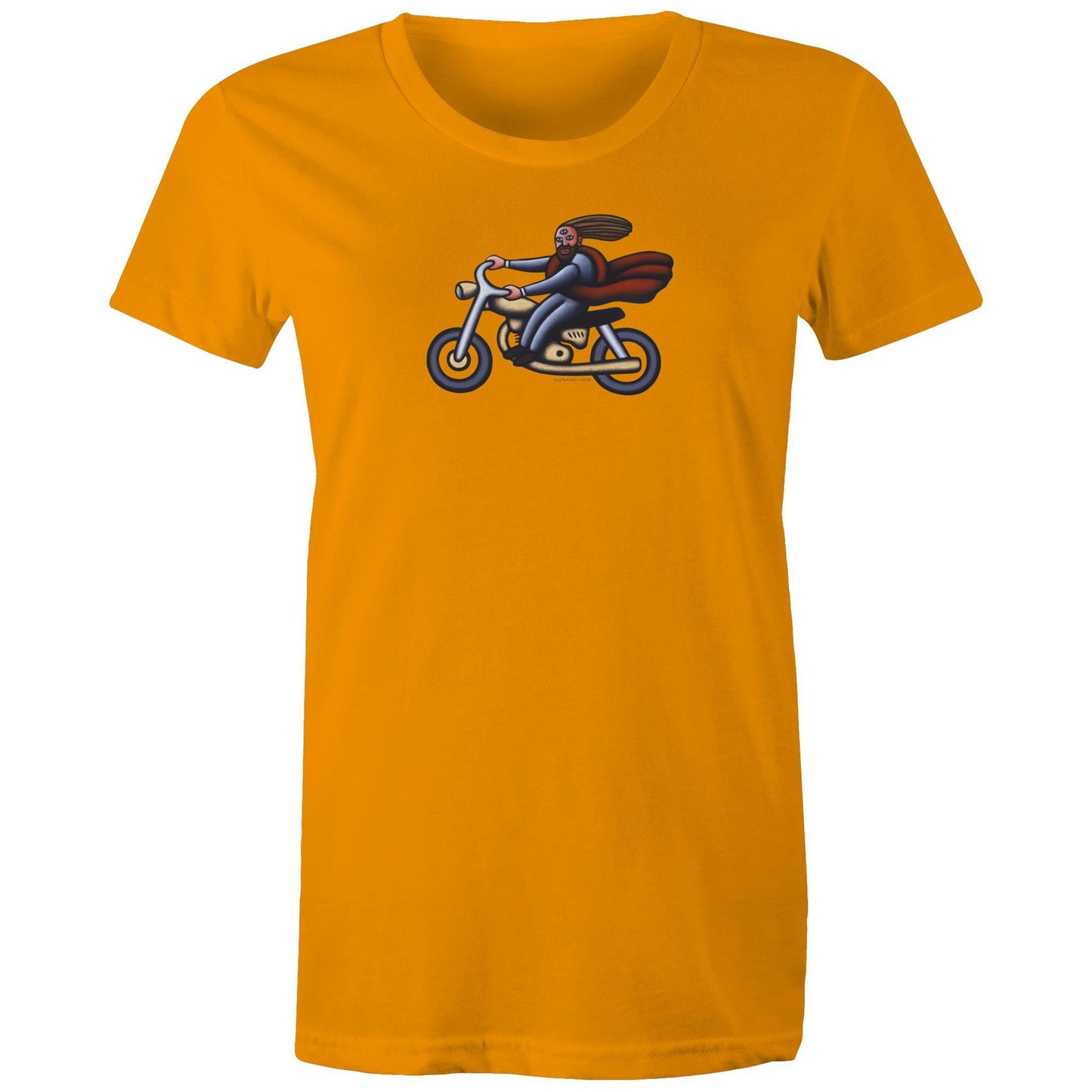 Australian Jesus on the Golden Motorbike T Shirts for Women