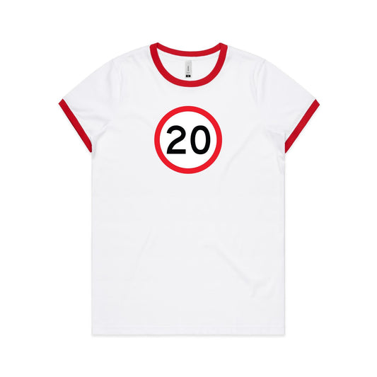 Age Milestone 20 Ringer T Shirts for Women