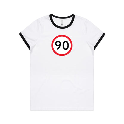 Age Milestone 90 Ringer T Shirts for Women