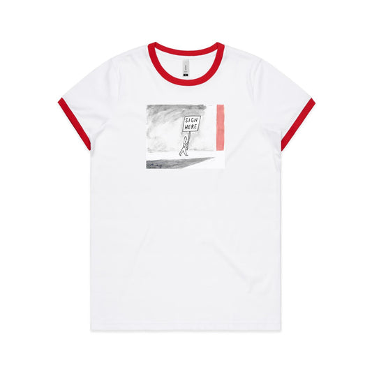 Sign Here Ringer T Shirts for Women