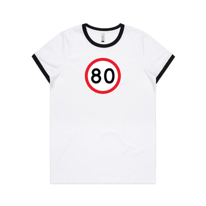 Age Milestone 80 Ringer T Shirts for Women