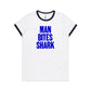 Man Bites Shark Ringer T Shirts for Women