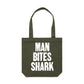 Man Bites Shark Canvas Totes