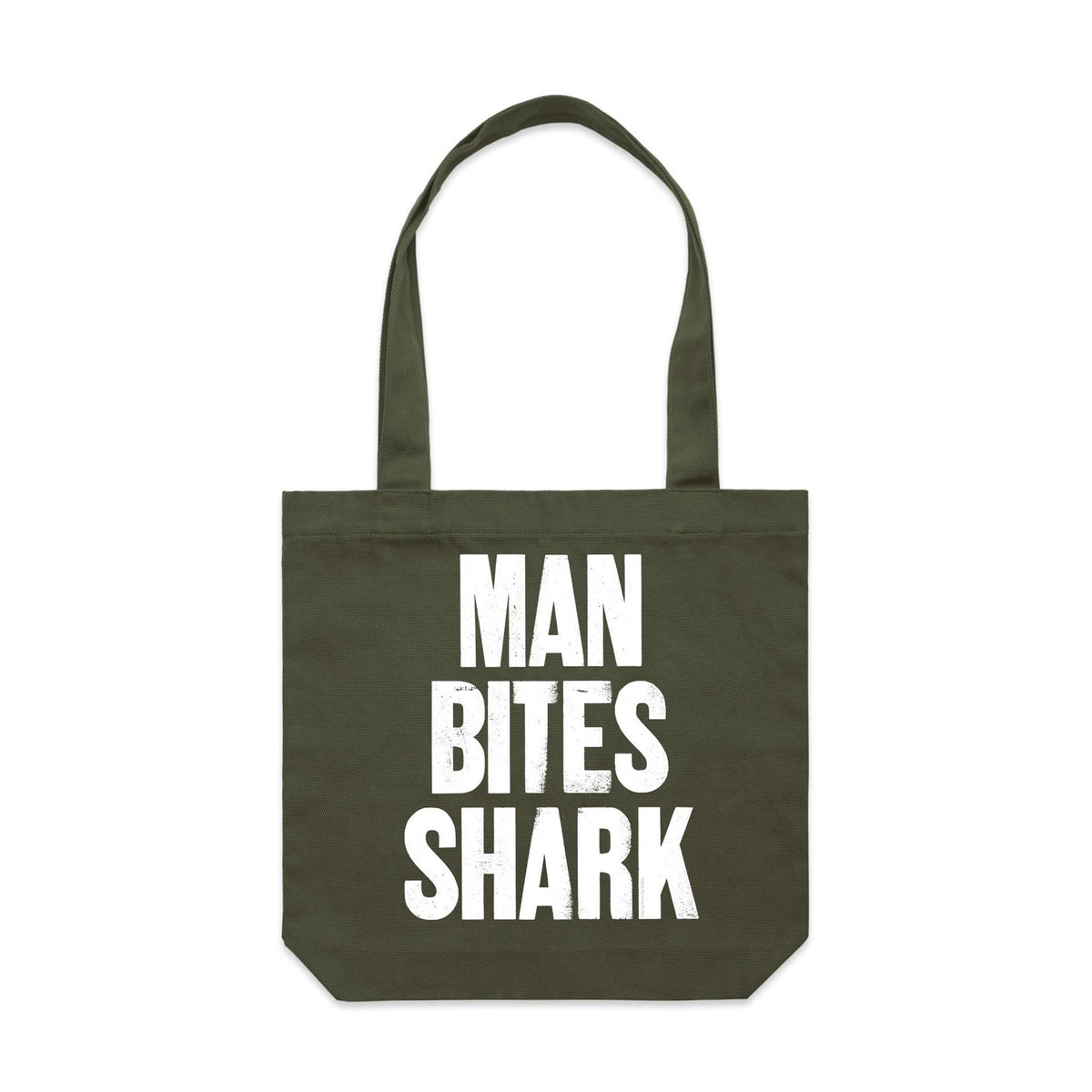 Man Bites Shark Canvas Totes