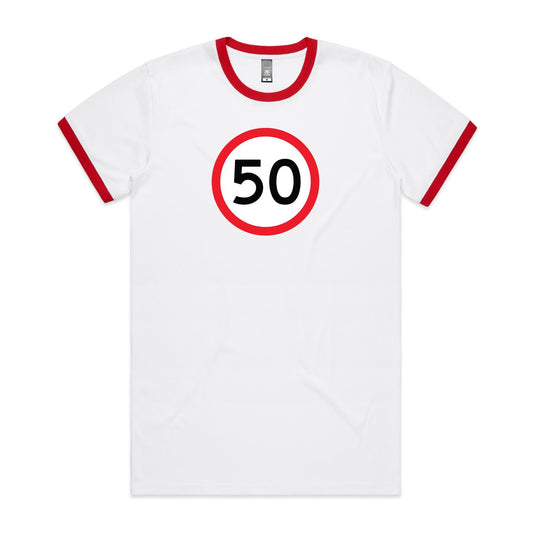 Age Milestone 50 Ringer T Shirts for Men