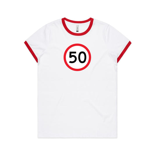 Age Milestone 50 Ringer T Shirts for Women