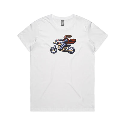 Australian Jesus on the Golden Motorbike T Shirts for Women