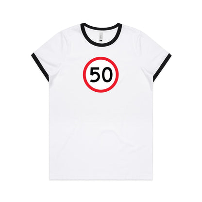 Age Milestone 50 Ringer T Shirts for Women