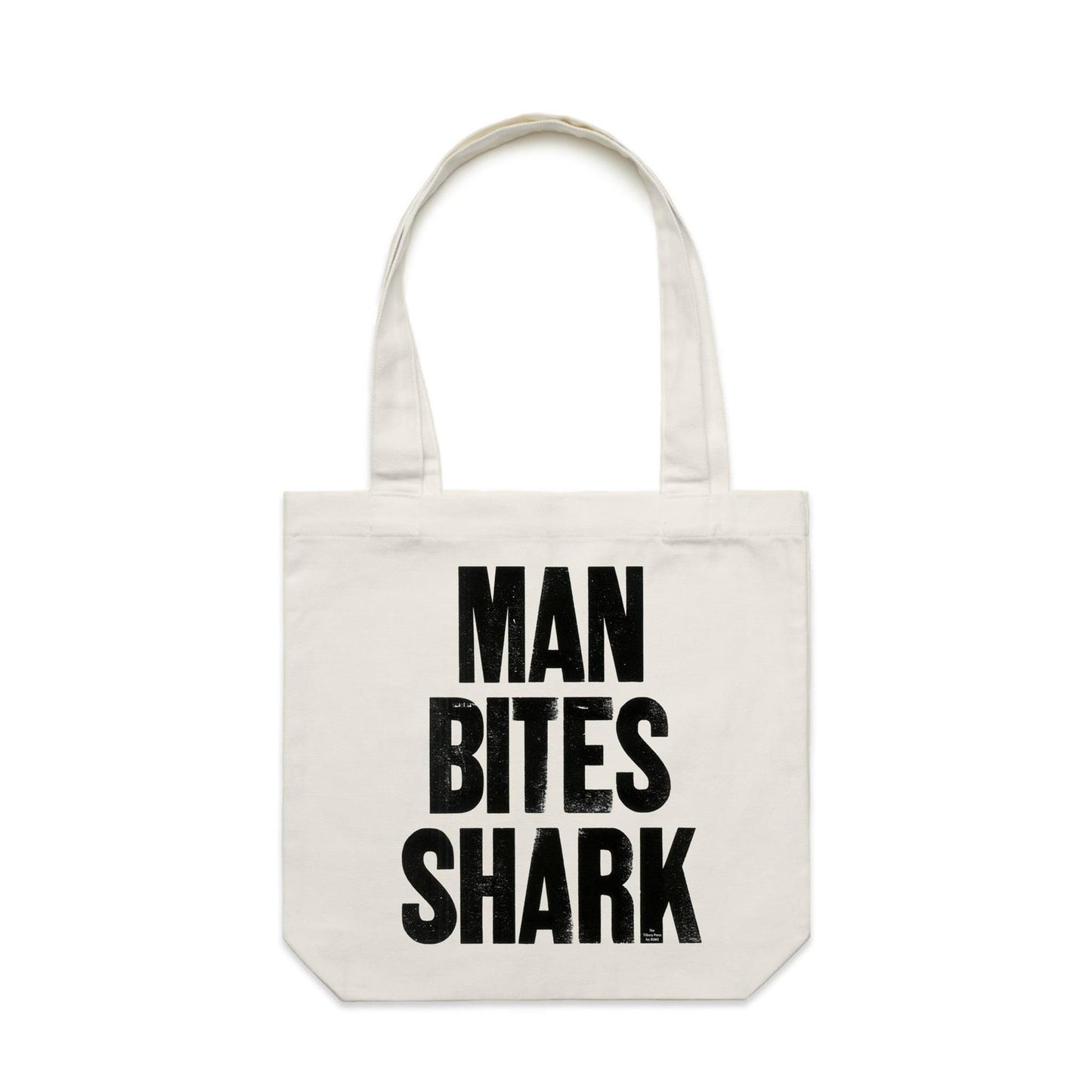 Man Bites Shark Canvas Totes