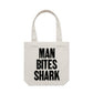 Man Bites Shark Canvas Totes