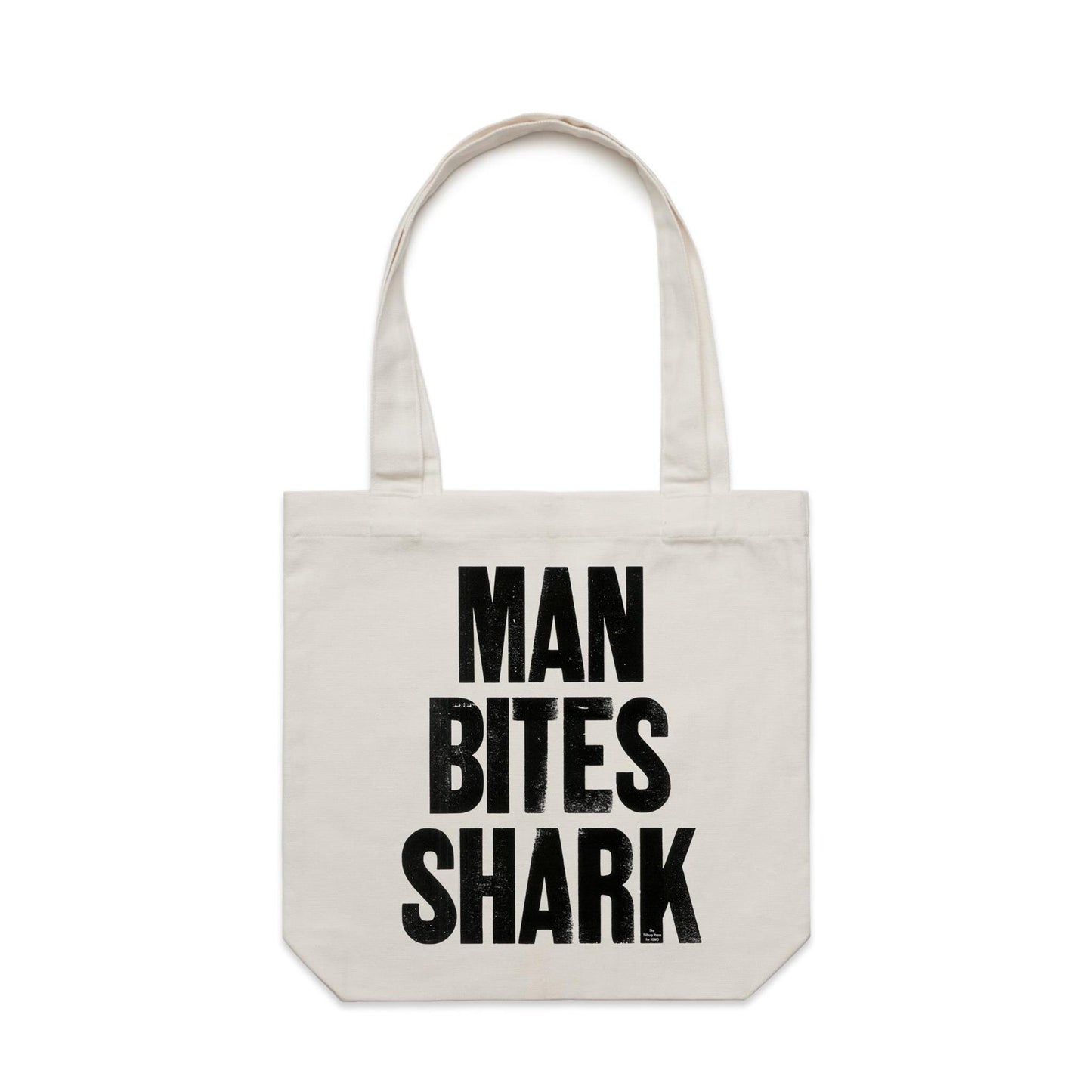 Man Bites Shark Canvas Totes