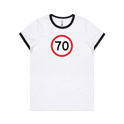 Age Milestone 70 Ringer T Shirts for Women
