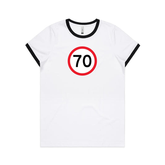 Age Milestone 70 Ringer T Shirts for Women