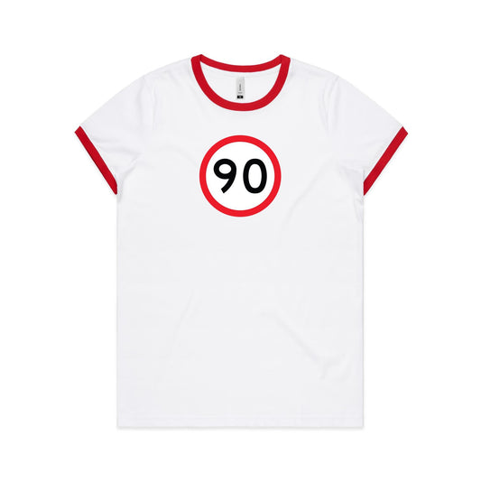 Age Milestone 90 Ringer T Shirts for Women