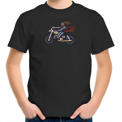 Australian Jesus on the Golden Motorbike T Shirts for Kids