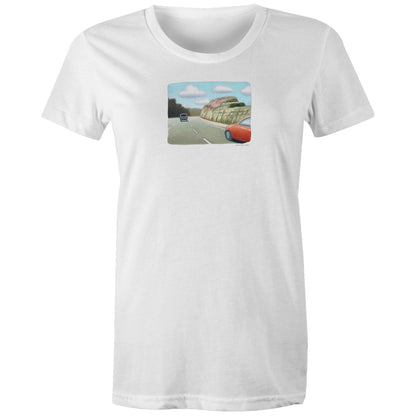 Red Sedan on the M1 T Shirts for Women