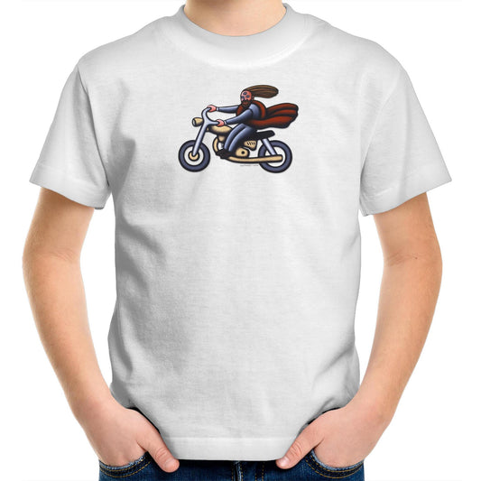 Australian Jesus on the Golden Motorbike T Shirts for Kids