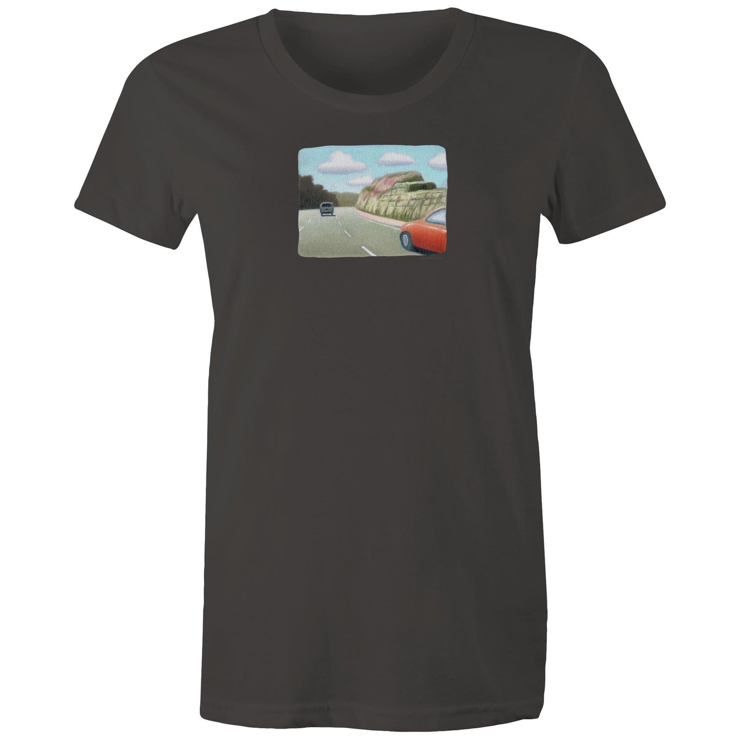 Red Sedan on the M1 T Shirts for Women